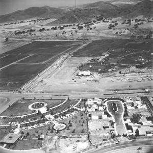 Aerial of Westlake Golf course and model home site, where the inn and the Rendezvous Cafe are clearly visible, 1967. Photo by Frank Knight.  LHP03922b, CTO_445.  Were happy to share this digital image on Flickr. Please note that certain restrictions on high quality reproductions of the original physical version may apply. For information regarding obtaining a reproduction of this image, please contact the Special Collections Librarian at specoll@tolibrary.org