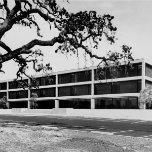 IBM's Federal Systems Division building, recently completed in Thousand Oaks, presents a strong horizontal statement in striking contrast with the many oak trees, which are saved and integrated with the landscape design. Burke, Kober, Nicolais &amp; Archuleta, Los Angeles-based architects and engineers, served as architect for the project.  News Chronicle Collection, photographer unknown.  11-09-1969_3, CTO_460.  We're happy to share this digital image on Flickr. Please note that this is a copyrighted image. For information regarding obtaining a reproduction of this image, please contact the Special Collections Librarian of the Thousand Oaks Library at specoll@tolibrary.org
