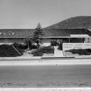 Wilbur Rd. view of the Conejo Branch of the Ventura County Library, Sept. 1966.  LHP00047.  Photo by Ed Lawrence.  Were happy to share this digital image on Flickr. Please note that this is a copyrighted image. For information regarding obtaining a reproduction of this image, please contact the Special Collections Librarian of the Thousand Oaks Library at specoll@tolibrary.org