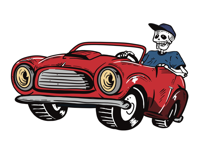 skeleton in car illustration