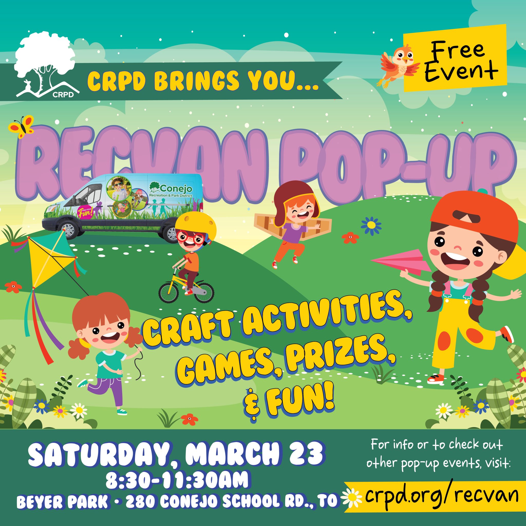 CRPD RecVan Pop Up flyer for March 23